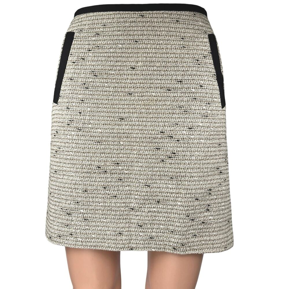 Banana Republic Ivory Black Metallic Shimmer Tweed Mini Straight Pencil Skirt 2